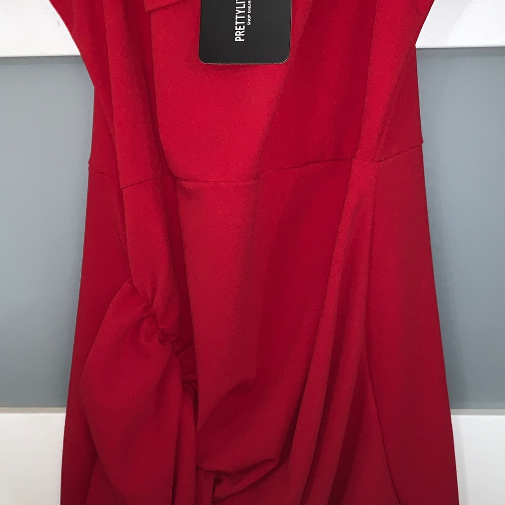 PrettyLittleThing Red Ruffle-Front Spaghetti Strap Mini Dress - Picture 4 of 10